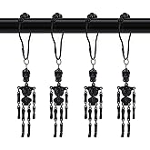 Skeleton Shower Curtain Hooks Halloween Decorative Home Bathroom Set of 12 Rustproof Stainless Steel Shower Curtain Rings Gothic Skull Decor Bath Accessories (Black)