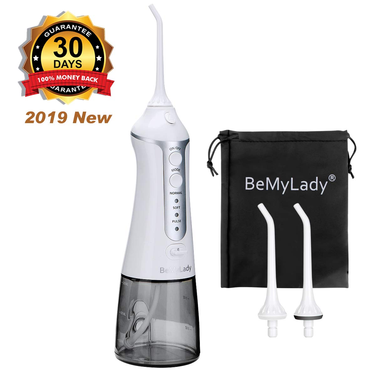 Cordless Water Flosser Oral Irrigator Portable- BeMyLady Electric Water Flosser Travel Rechargeable for Teeth Waterproof with Leak-proof Cleanable Water Tank
