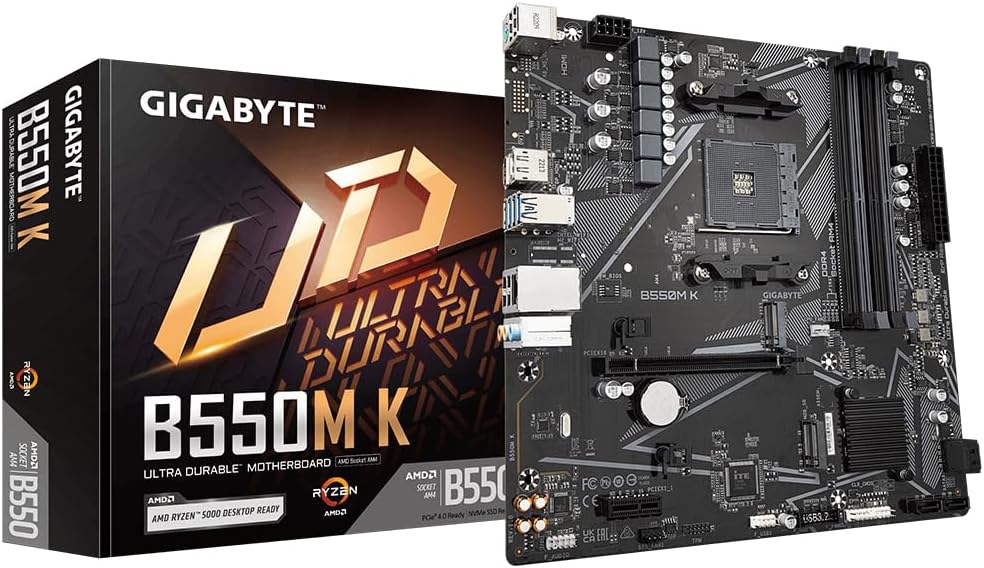 Gigabyte B550M K Motherboard AMD Ryzen 5000 4 DIMM DDR4 PCIe 4.0 M.2 GbE