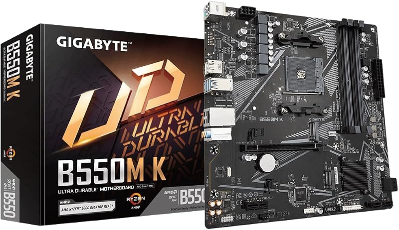 Gigabyte B550M K Motherboard AMD Ryzen 5000 4 DIMM DDR4 PCIe 4.0 M.2 GbE