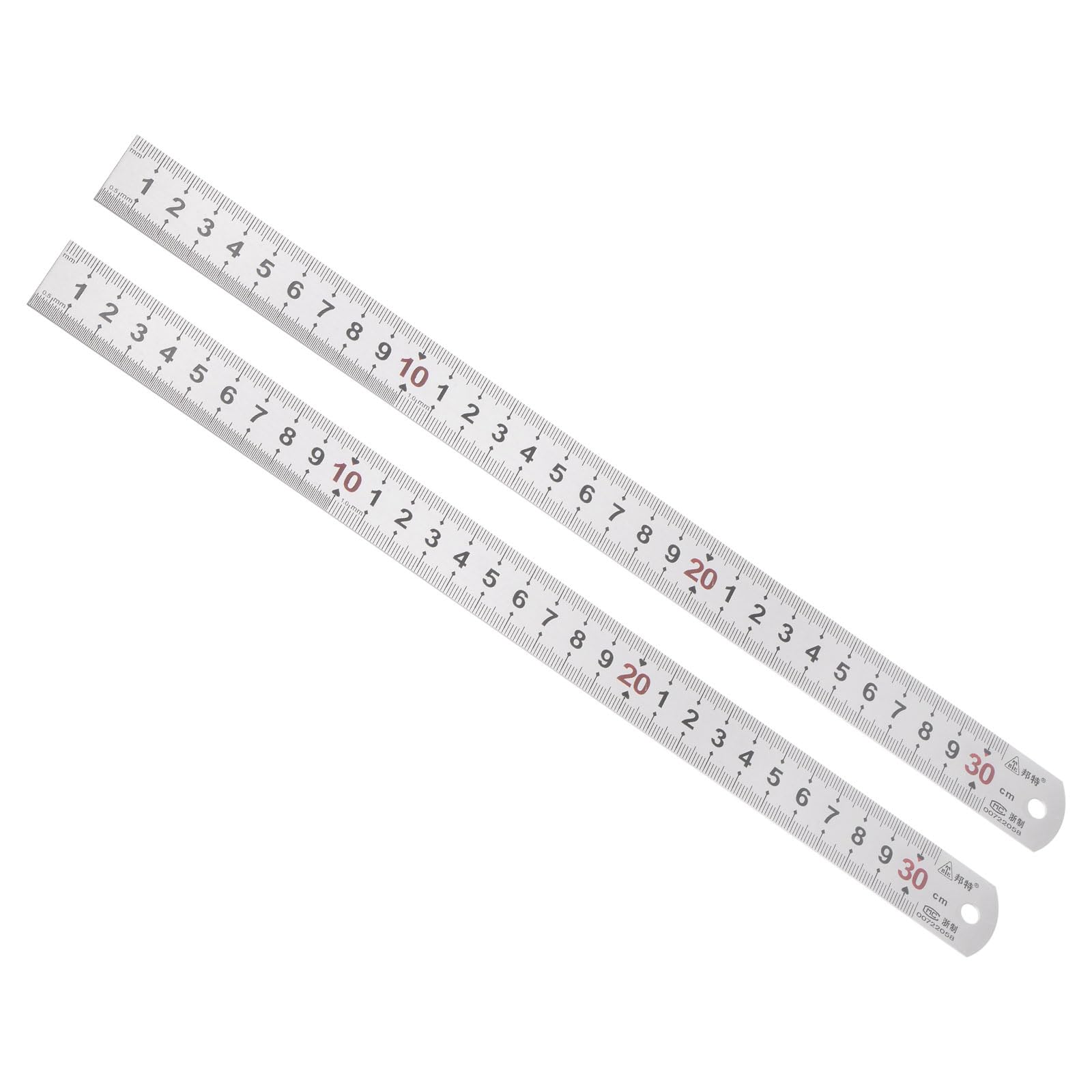Kozelo 2pcs Stainless Steel Ruler - [30cm/12 Inch x 1 Inch] Double Reading Straight Edge Metal Measuring Tools for Architectural Design Use
