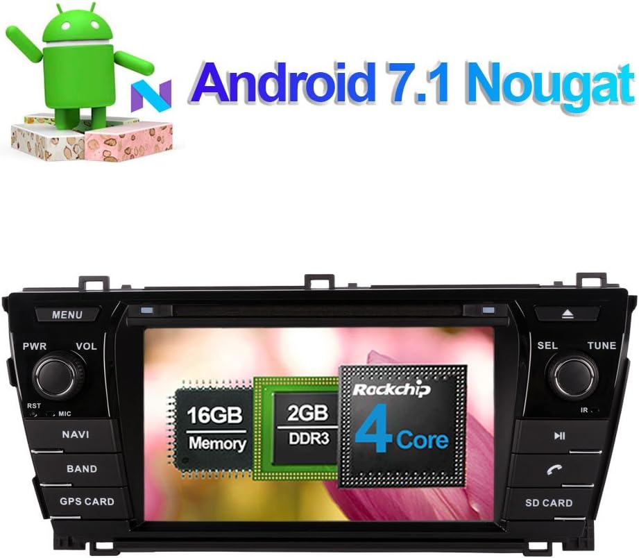 Android 7.1 Car Stereo CD DVD Player In Dash Car Radio Head Unit with 7" LCD Bluetooth GPS Navigation for Toyota Corolla 2013- LHD Support FM AM RDS WIFI 3G SD USB 1080P Video SWC EQ AV Output