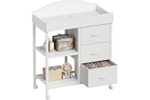 YeTom Changing Table, Baby Dresser with 3 Drawers and 2 Shelves, Multi-Functional Baby Changing Table with Pad, Classic Nurse