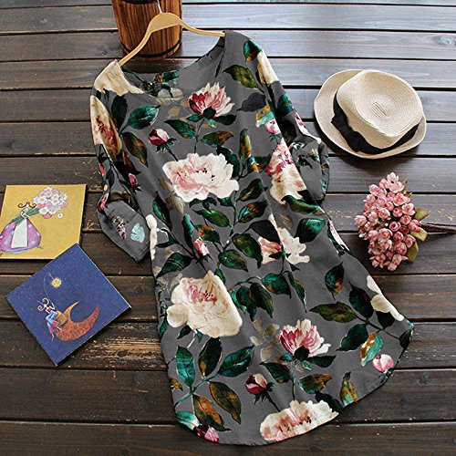  Women's Vintage Print Dress, Ladies Long Sleeve Elegant Mini Dress Baggy Dress Plus Size S-4XL Gogoodgo Gray