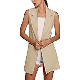 SCUSTY Black Cardigans Vests for Women Long Open Front Sleeveless Blazer Jackets(Khaki-M)