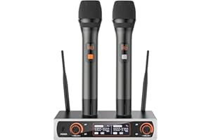 MOYLEAF Wireless Microphones, Metal Dual UHF Cordless Handheld Microphone System, Suitable for Family Karaoke, Speaker, Party, Conferences, Wedding, Church, 260 ft (T-023).