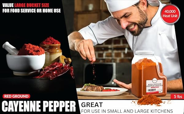 SWEELER BULK RED GROUND CAYENNE PEPPER 5LB – EXTREME HIGH HEAT IN LARGE JUG FOR KITCHEN OR WILDLIFE DETERRENT