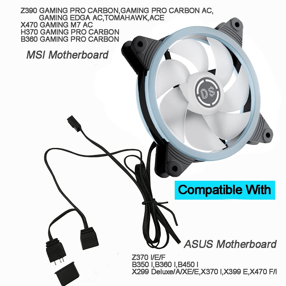 DS Computer Case Cooling Fan for PC Cases, 120MM LED RGB Fan Compatible with ASUS Aura Sync or MSI Mystic Controlfor for Water Cooler System or Radiators (2Pack RGB Fans, A Series)