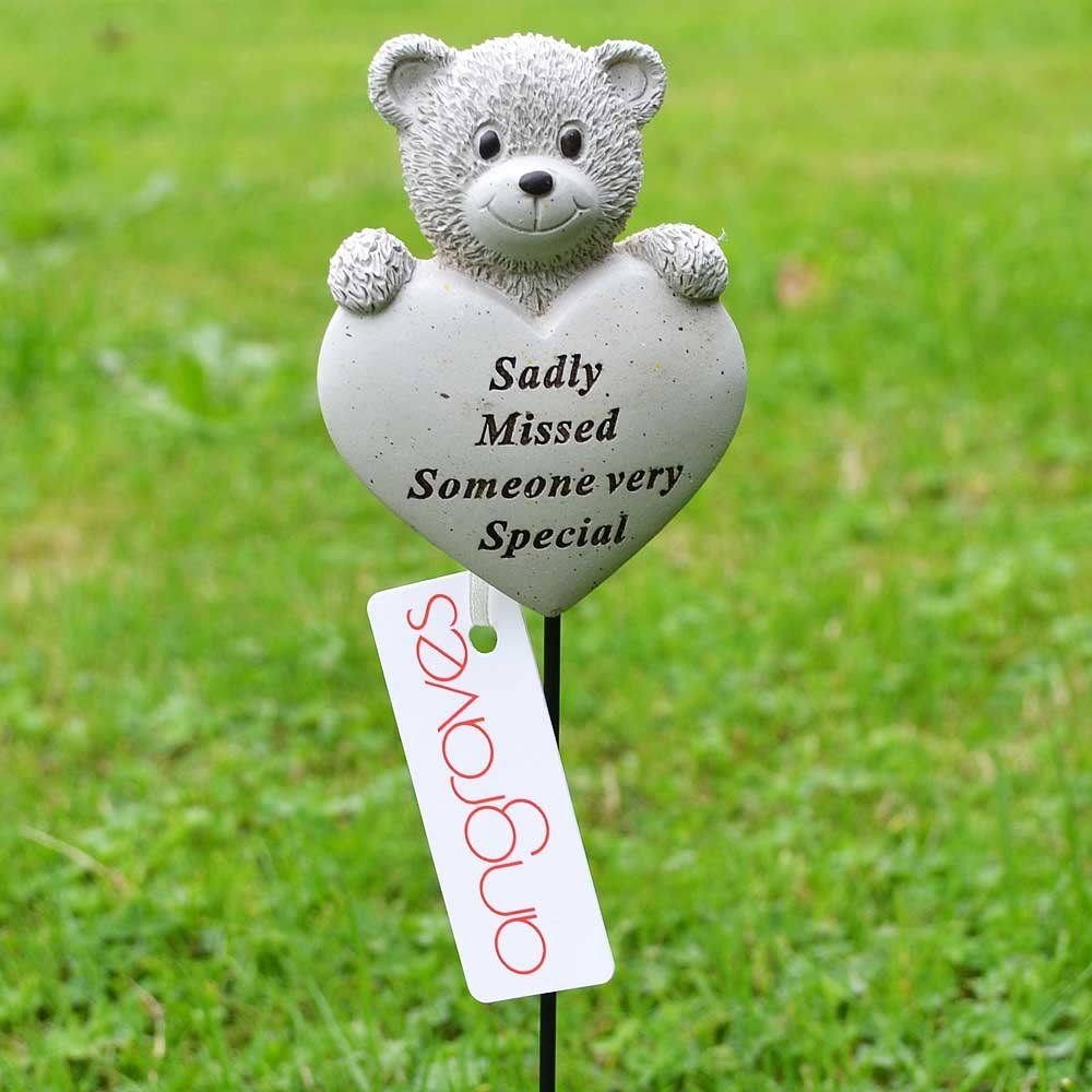 Angraves Someone Special Sadly Missed Teddy Bear Heart Memorial Tribute Stick Graveside