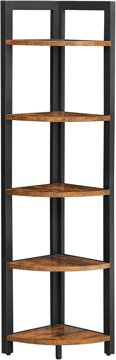 VASAGLE 5 Tier Corner Bookcase Industrial Style Rustic Brown Black LLS803B01