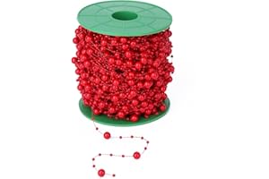 YoungJewl 100 Feet Artificial Pearl Strand Beads Trims Garland Chain Roll for Wedding Party Decoration Christmas Tree and DIY Supplies(Red)