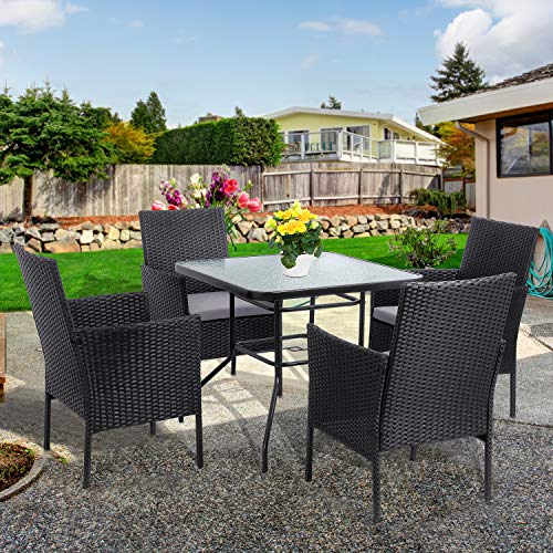 Shintenchi Indoor Outdoor 5 Pieces Patio Dining Sets, Wicker Rattan