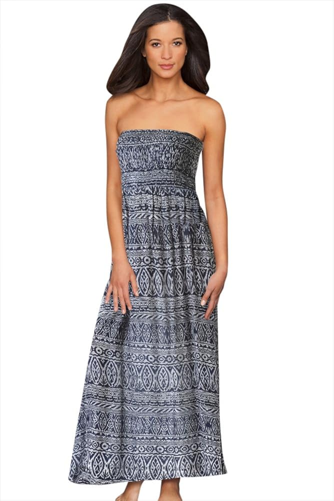 smocked bandeau maxi dress