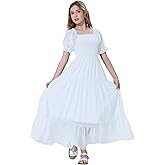 EXARUS Girls Smocked Dress Solid/Floral Teen Long Swiss Dots Maxi Tween Spring Casual A-line Flower Summer Dresses