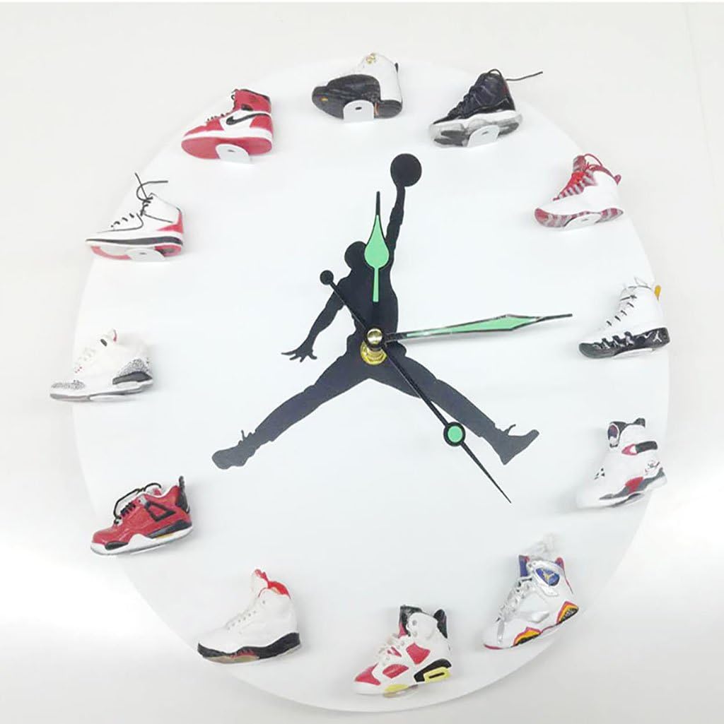 JLRQY Wall Clocks Sneaker 3D Mini Style Large Round Clock Personality Creativity Home Decoration,E