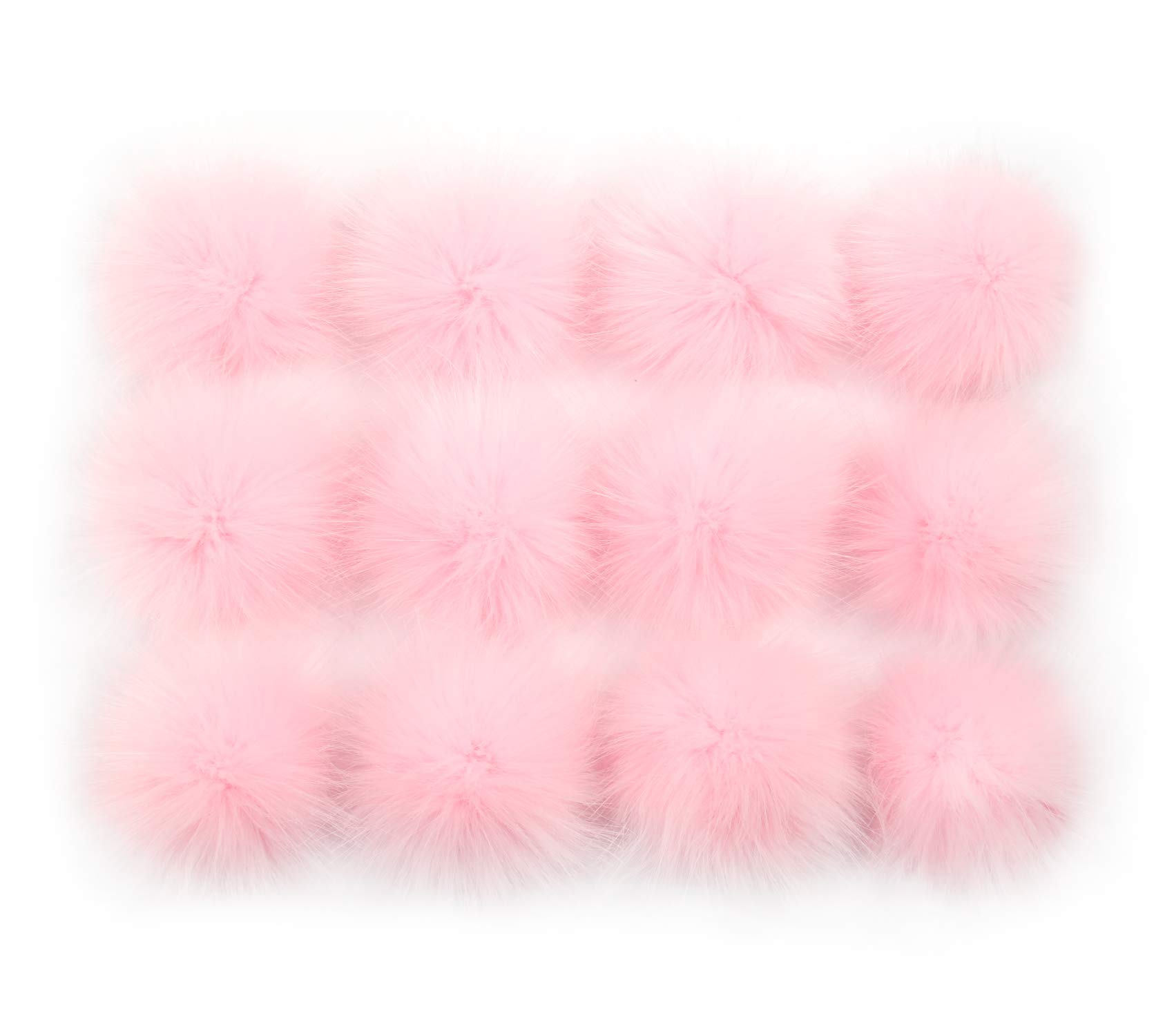 Furling Pompoms DIY 12pcs Faux Fox Fur Fluffy Pompom Ball for Knitting Hats,Bags,Keychains,Shoes 3.9 Inches (Pink)