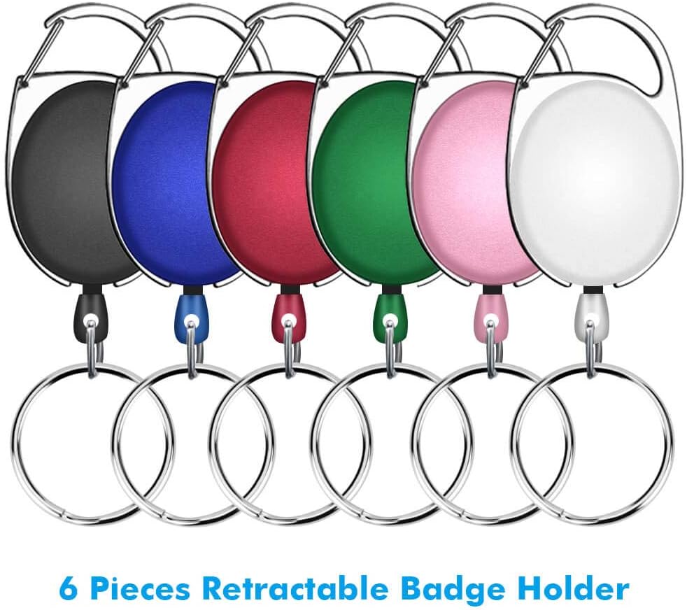 Selizo 6 Packs Retractable Badge Holder ID Carabiner Badge Reels Retractable Key Holders Keychains with Key Ring, Assorted Colors - Image 3