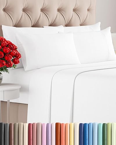 Queen 6 Piece Sheet Set - Cooling & Breathable Bed Sheets - Hotel Luxury Bed Sheets for Women, Men, Kids & Teens - Comfy Bedding w/Deep Pockets & Easy Fit - Soft & Wrinkle Free - Queen White Sheets