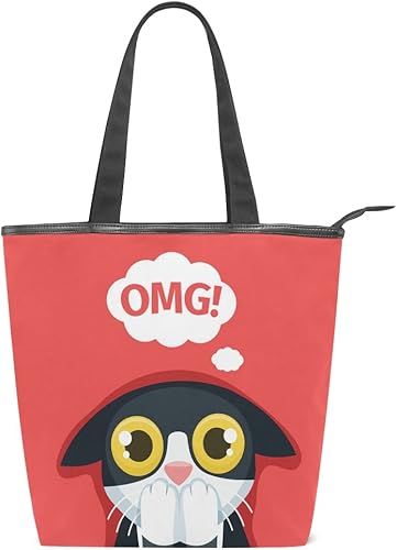 Amazon トートバッグ ねこ Omg 通勤 通学 旅行 便利 女性 レディース メンズ 高校生 主婦 かわいい Jiemeil 流行 男女兼用 キャンバス レザー キャンバス Jiemeil トートバッグ