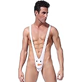 HiSexy Men Mankini Swimsuit V Sling Bathing Suit Sexy Lingerie Singlet Borat Bodysuit Christmas Snowman Costume White