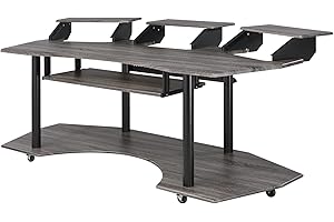 ACME FURNITURE Acme Eleazar Wooden 4-Shelf Music Recording Studio Desk in Black Oak