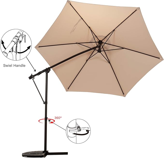 Amazon Com Grand Patio 10ft Offset Patio Umbrella 360 Rotation Outdoor Patio Cantilever Hanging Umbrellas W Cross Base Crank Handle Tilt And Swivel Function Garden Outdoor