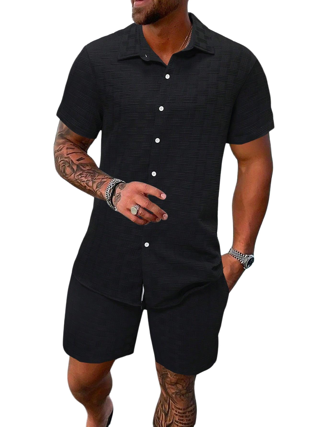 Amazon Men S Short Sets 2026.RoseSeek Men's Short Sets 2 Piece Outfits Button Down Linen Shirts and ...