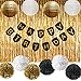 Paxcoo Black and Gold Party Decorations with Happy Birthday Banner for 18th, 21st, 30th, 40th, 50th, 60th, 75th, 80th Birthday