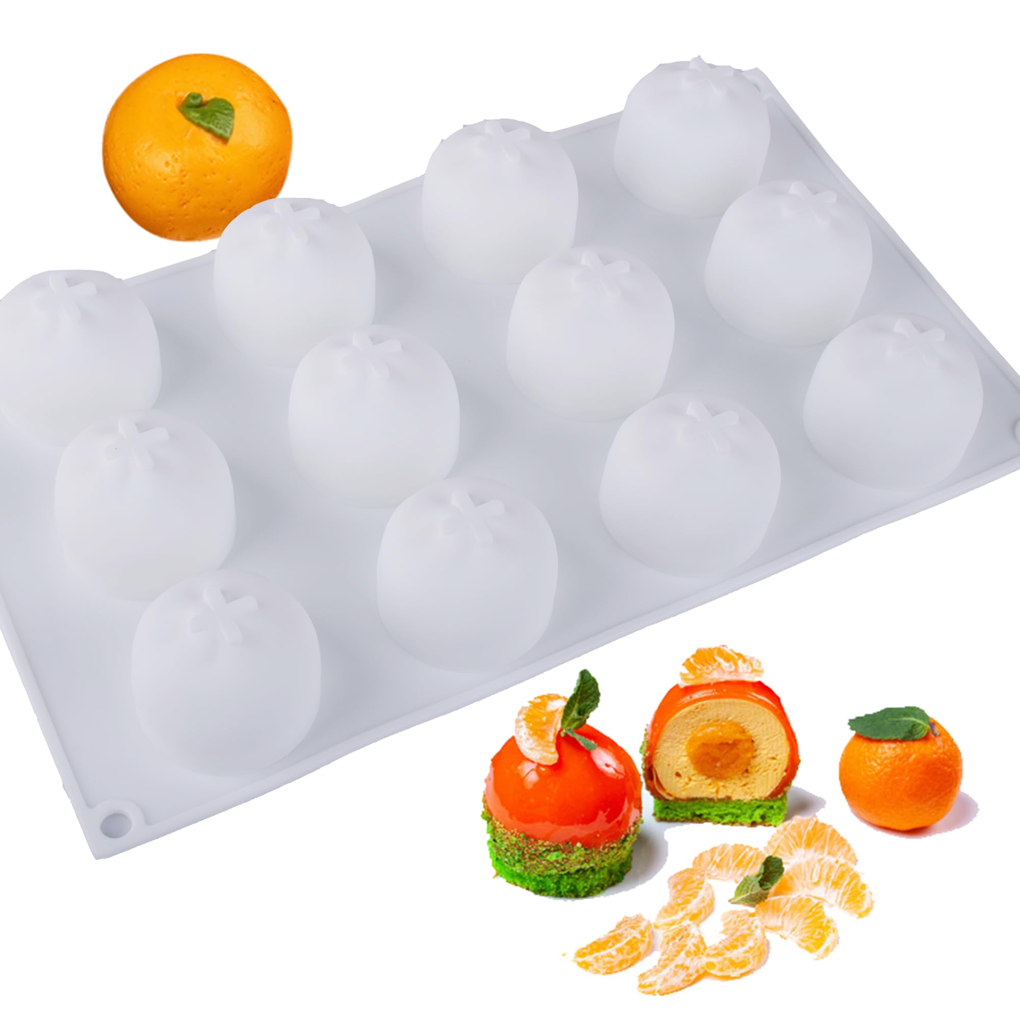 Photo 1 of **MAJOR DAMAGE - USED**
OCPO KITCHEN Orange Silicone Mold for Baking Mousse Cake, Candy, Chocolate, French Fruit Dessert, Pastry, Cupcake, Ice Cream, Pudding, Cake Decoration Mold, 3D Orange Shape (12-Cavity)