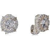 Classics Sivler Tone Pave Cz Button Clip On Earrings