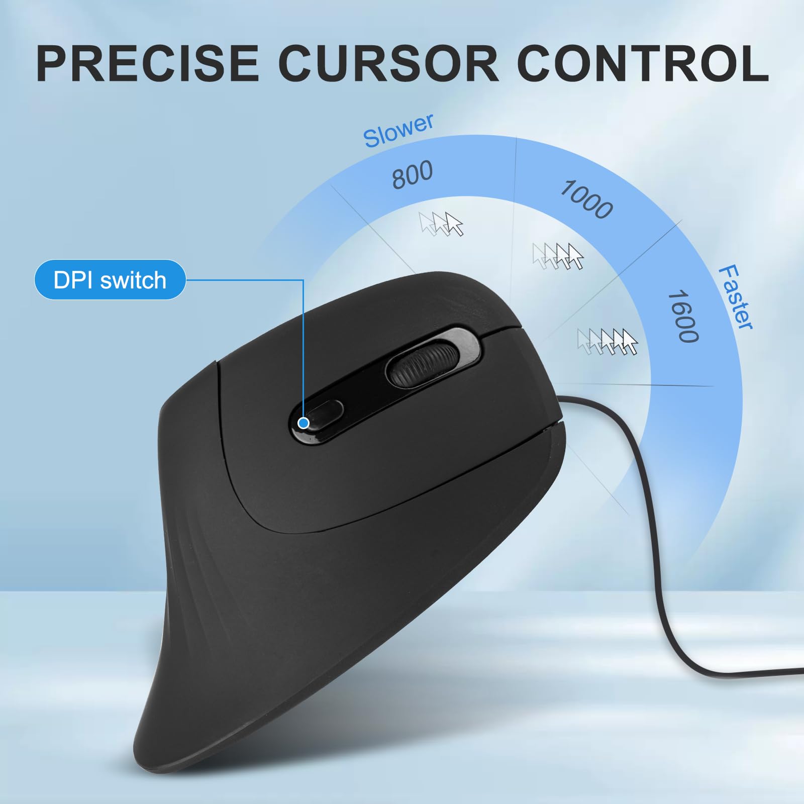 HXMJ Vertical Mouse Wired,USB Ergonomic Optical Mice,Silent Click,Right Handed-Black