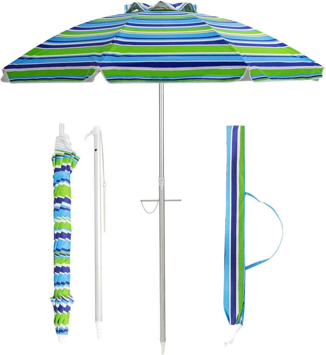 Amazon Com Tangkula 6 5ft Outdoor Beach Umbrella With Sand Anchor Patio Umbrella With Push Button Tilt Upf 50 Protection Portable Sunshade Umbrella With Carry Bag For Garden Beach Outdoor Garden