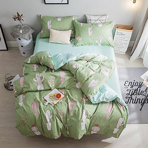 Hxiang Simple Cactus Bedding Children's cartoon Duvet Cover Set Girl Bedding Set 1 Duvet Cover+2 Pillowcases (King, Green 1)