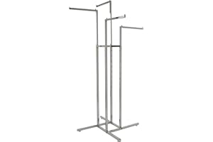 Econoco 4-Way Clothing Rack, Heavy Duty Retail Garment Display with Adjustable Height and 4 Straight Arms, Chrome Finish