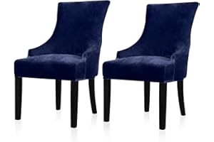 Lellen Velvet Stretch Wingback Chair Cover Slipcover - Reusable Protector Cover for Dining Room Banquet Home Decor etc Machine Washable Hand Washable (Set of 2, Navy)