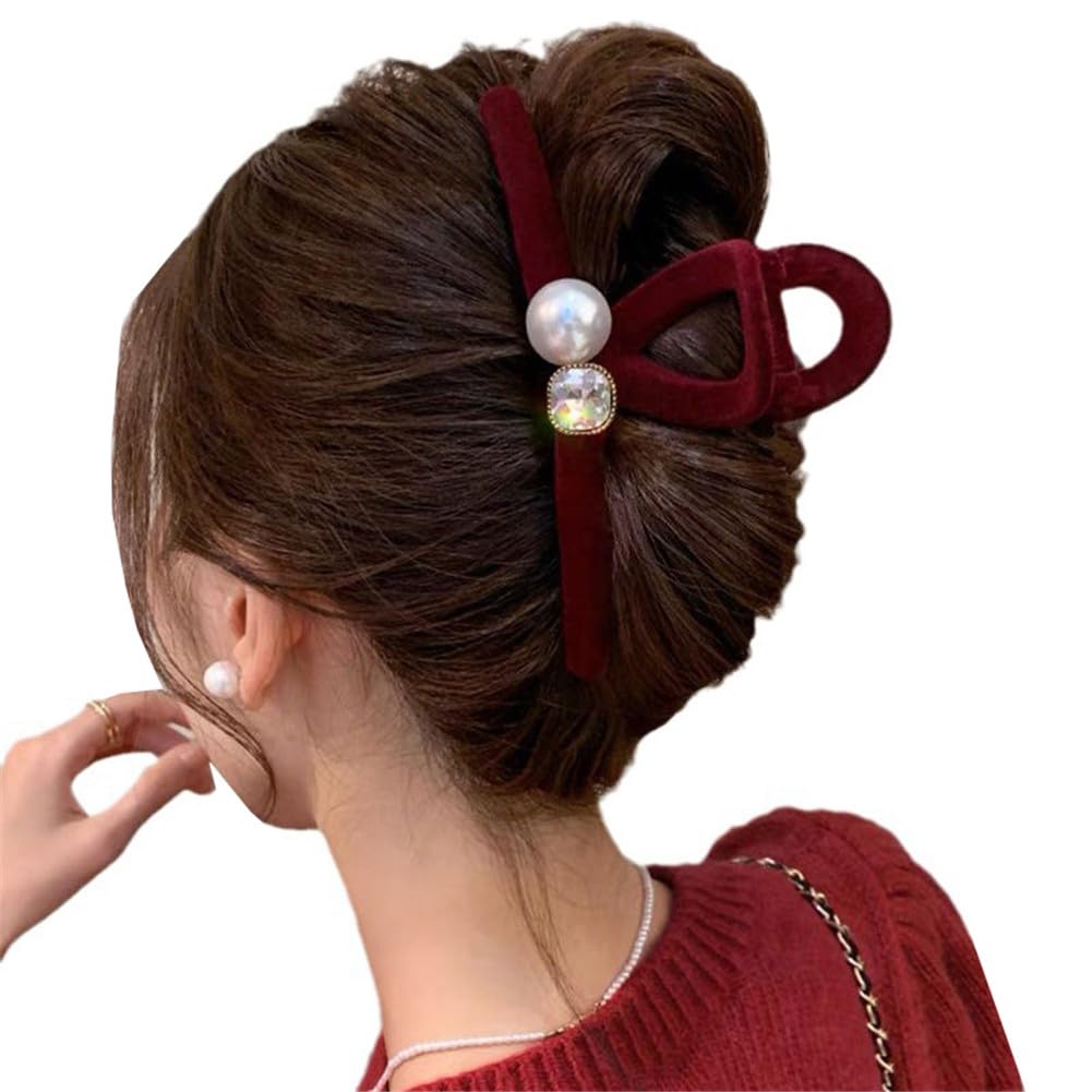 gaobaozhu Pearl Hair Claw Clip for Women Girls Elegant Large Claw Clip for Thick Hair Hair Barrette Clamps for Thick Thin Hair Hair Accessories Headwear Styling Tools for Party Wedding