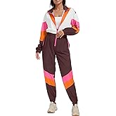 UOUA 80s Outfit for Women 90s Costume Jumpsuits Long Sleeves Windbreaker One Piece Party Tracksuit