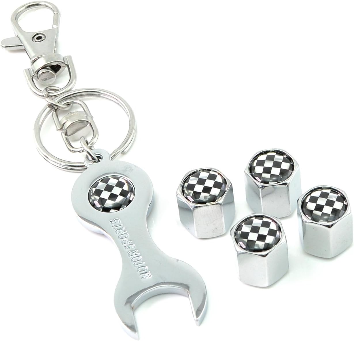 iDoood Wrench Keychain Chrome Car Tire Valve Stem Caps (Logo:For F1 racing)