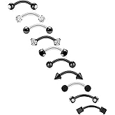 FECTAS 10PCS Eyebrow Rook Piercing Jewelry 16G Earrings Vertical Labret Lip Jewelry Curved Barbell Eyebrow Rings Tiny Small Belly Rings Ear Rook Helix Conch Daith Piercing Jewelry