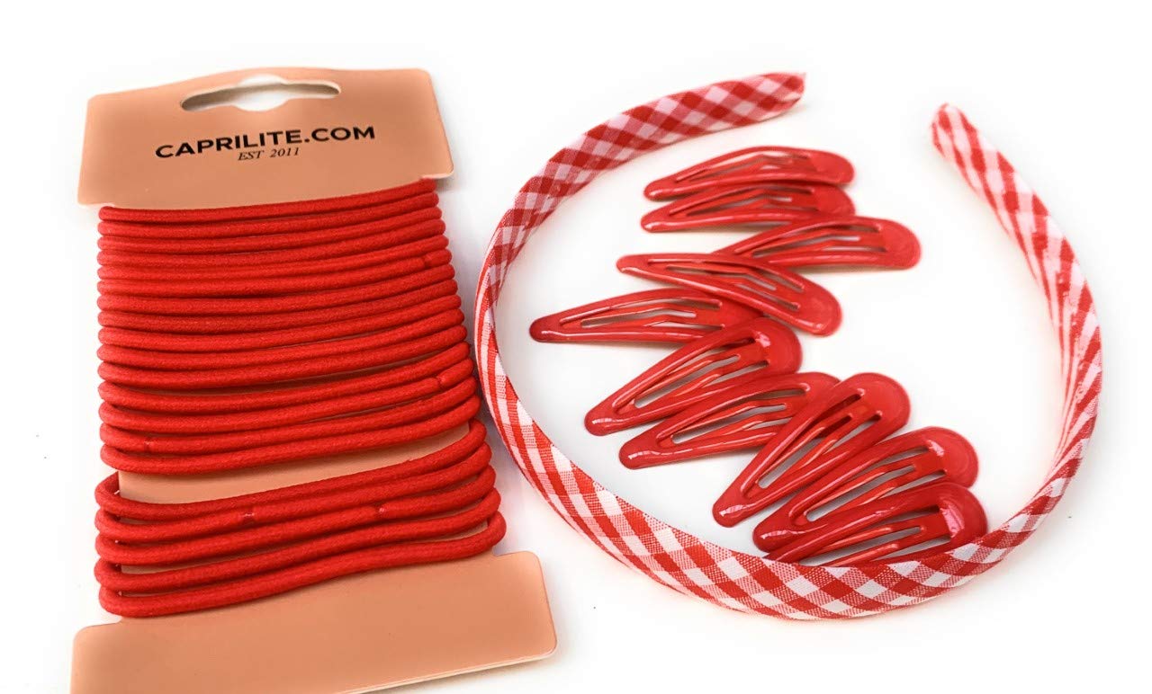 Mega Girls' School Hair Accessories Bundle Set - Gingham Checked Headband Snap Clips Bobbles Hairbands (Red)