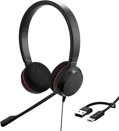 Jabra Evolve 20 Stereo Headset USB C/A Passive Noise Cancellation Black