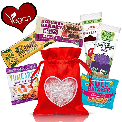 Vegan Valentines Gift – Valentines Day Care Package Vegan Snack Pack Filled with an Assortment of 6 Healthy Vegan Snacks in a Red Valentines Gift Bag