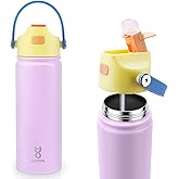 Yawbay 18 oz Insulated Water Bottle with Straw Lid, Stainless Steel Leakproof Water Bottles, One Press Quick Open & Easy Carry Handle, Double Wall Vacuum Cup for Sports, Travel, School, Pink
