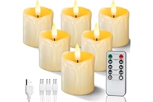 Homemory Rechargeable Flameless Candles with Timer Remote, 2" x 2" Realistic Battery Operated LED Votive Tea Lights, 6Pack Electric Fake Candle in Warm White (USB Charging Cable Included)