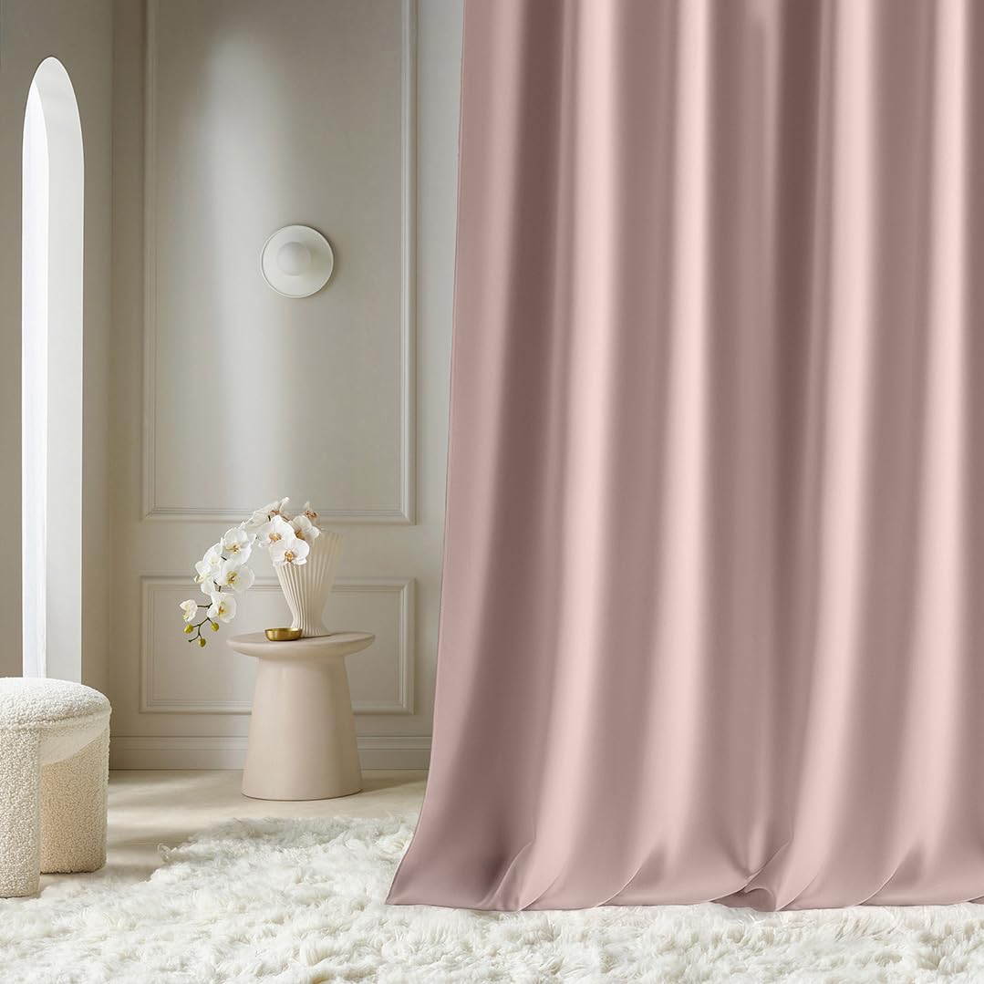 ROOM99 Curtain with Silver Eyelets Aura 140 x 250 cm Width x Height Blackout Sliding Curtains Decorative Modern Curtain Living Room Bedroom Powder Pink, 1 Piece