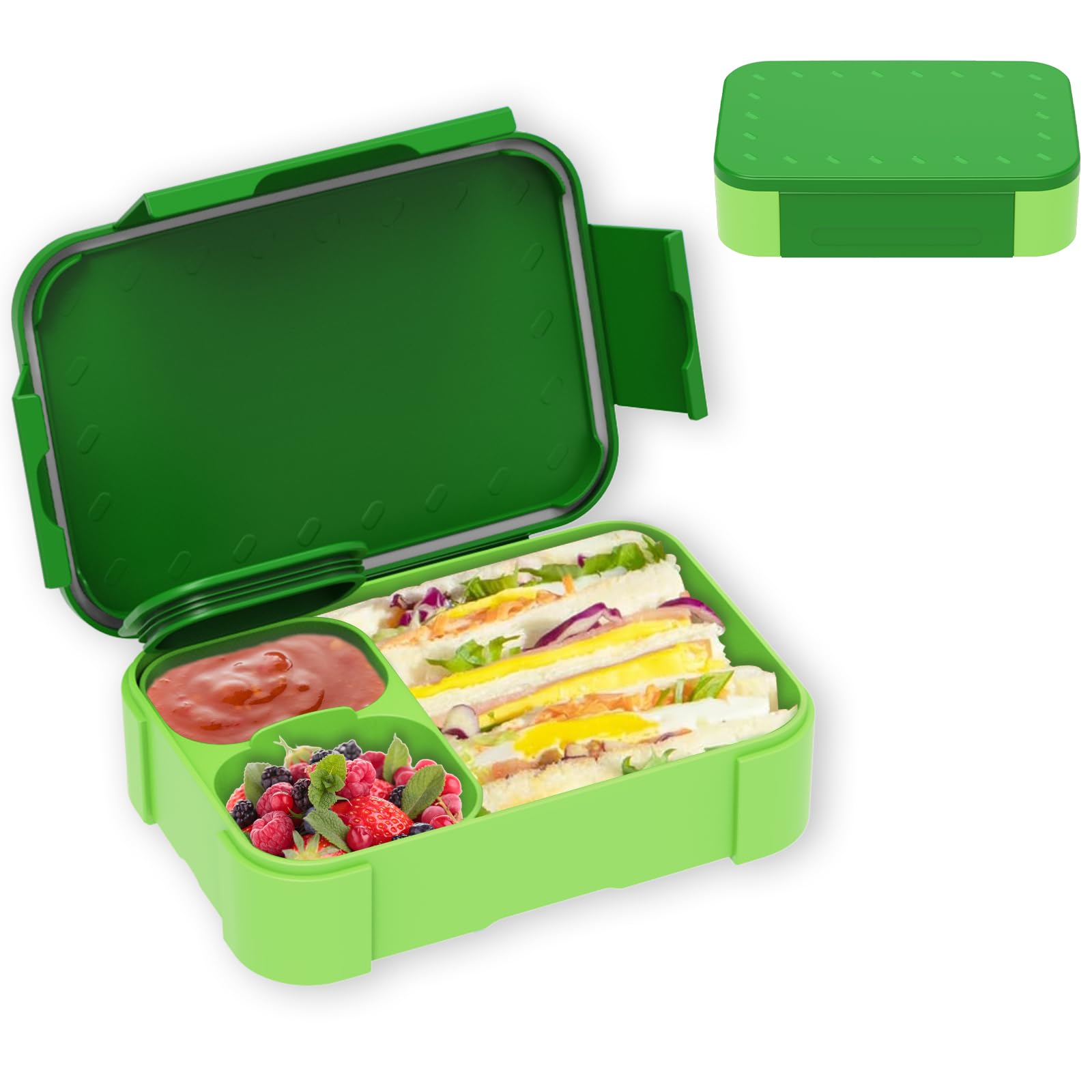 XJIANFU 900 ml Leak-Proof Bento Lunch Box With Compartments for Girls and Boys - Microwave/Dishwasher Safe (Green)