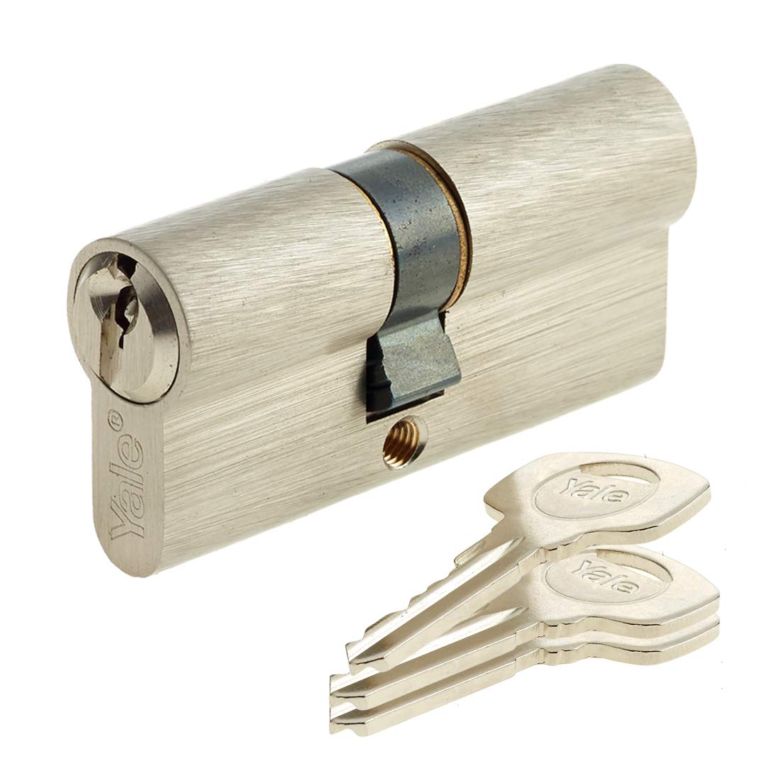Yale YC500+ Door Lock Cylinder 40 x 40 mm for External/Entrance Door, 5 Pins, 3 Keys, Nickel-Plated