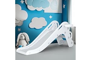 MOCUTEEN Kids First Slide for Toddlers Age 1 to 3 Years with Basketball Hoop Indoor Outdoor Playground Freestanding Slide Climber Playset Toy White