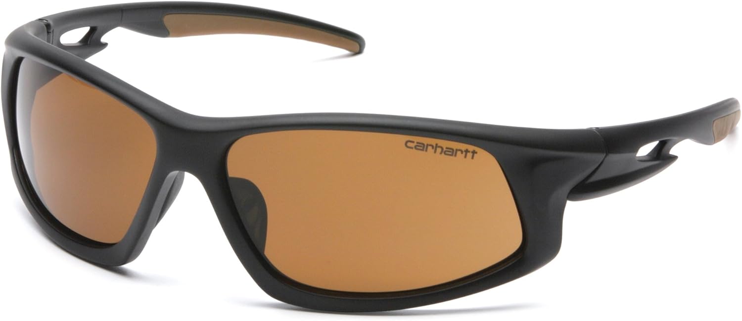 Carhartt Ironside Safety Glasses - Polybag Packaging, Black/Tan Frame, Sandstone Bronze Anti-Fog Lens