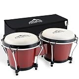 EASTROCK Bongo Drum 6” and 7” Bongos Set for Adults Beginners Professionals Tunable Wood and Metal Drum Percussion Instruments with Bag and Tuning Wrench(Red)